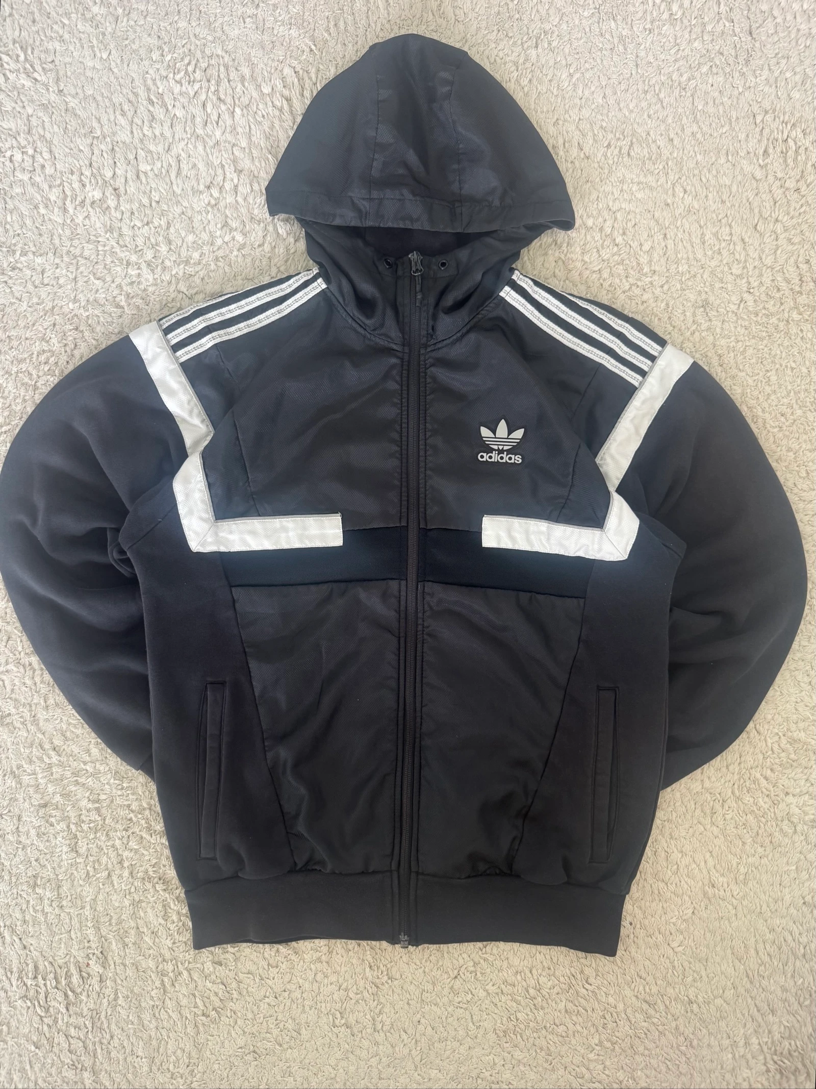 Adidas Originals Hooded Track Jacket Black White Full Zip Trefoil Retro Y2K Size S – photo 5